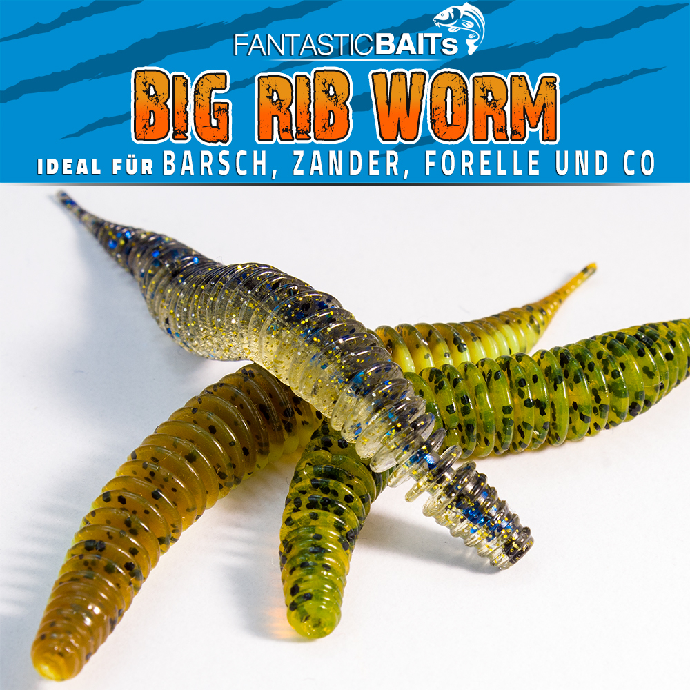 5x Big Rib Worm mit Lockstoff und Aroma, Angelkder fr Barsch, Zande