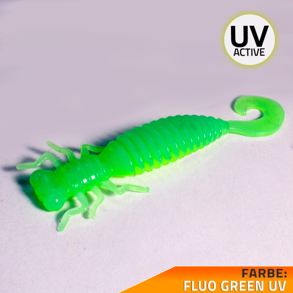 Kunstköder Larve Top Köder Aroma Barsch Forelle Trout Köder Angeln Gummiköder Fluo Green Shrimp