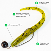 Künstliche Würmer Kunstköder Aroma Barsch Forelle Trout Angeln Gummiköder Wurm Fluo Greenie Knoblauch