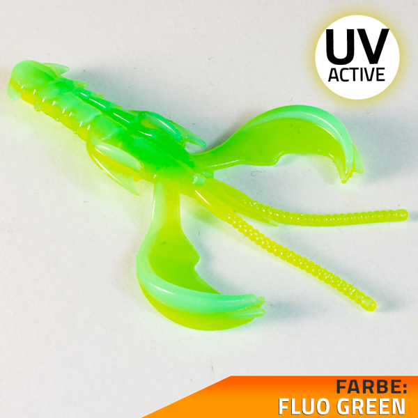 Kunstköder Krebse Aroma Barsch Forelle Trout Köder Angeln Gummiköder Softbait Fluo Green UV Flusskrebs
