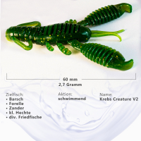 Krebse Kunstköder schwimmend +Aroma Barsch Forelle Trout Köder Angeln Gummiköder Green UV Shrimp