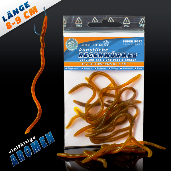 Künstliche Regenwürmer Angelwurm Aroma Rotwurm Kunstköder Angel Köder Mistwurm Käse 8-9cm