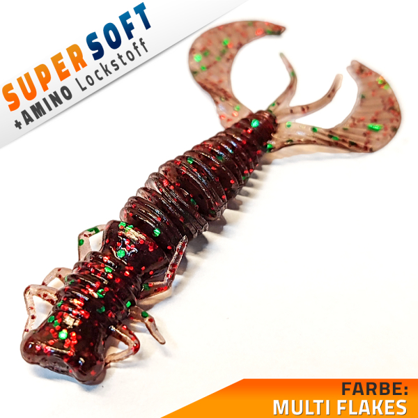 6x Kunstköder Larve Aroma Barsch Forelle Trout Köder Angeln Gummiköder Softbait Multi Flake pur / Amino