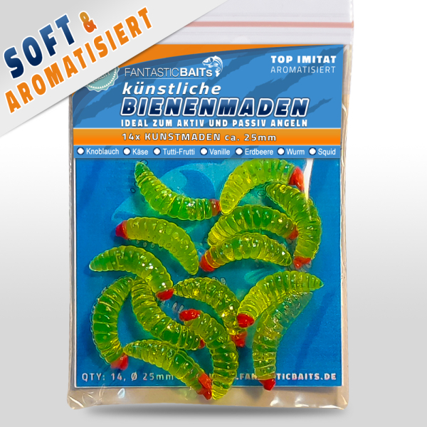 14x Bienenmaden Kunstköder mit Aroma WASP Forellenköder Angelköder Auswahl Farbe Grün Squid