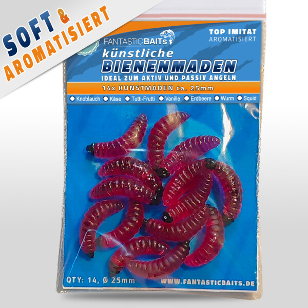 14x Bienenmaden Kunstköder mit Aroma WASP Forellenköder Angelköder Auswahl Farbe Rot Knoblauch